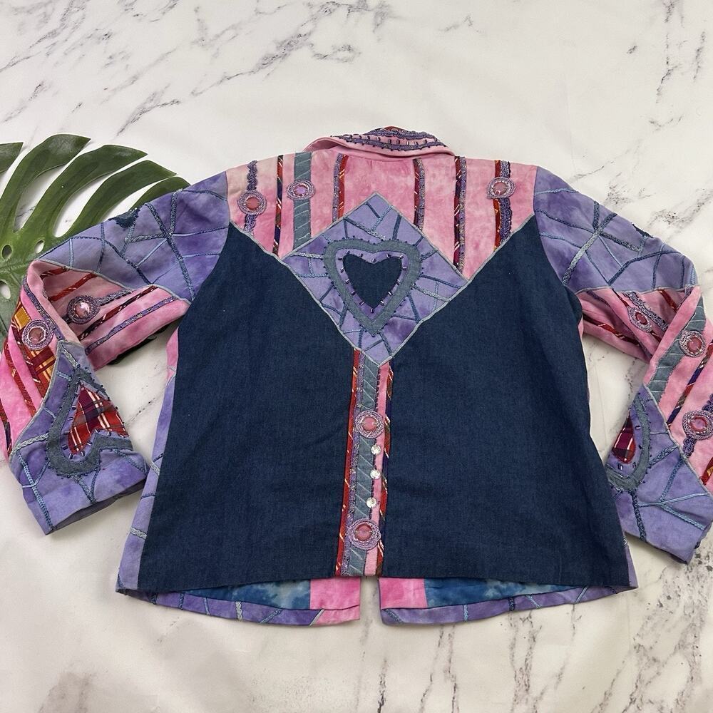 Drapers Damons Womens Vintage 90s Embellished Jacket Size L P Pink Hearts Beaded - Picture 10 of 14
